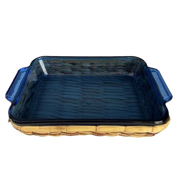 Cobalt Blue Anchor Hocking 2 Qt Baking Dish w/ Woven Basket 8" x 11" Casserole - Picture 1 of 10